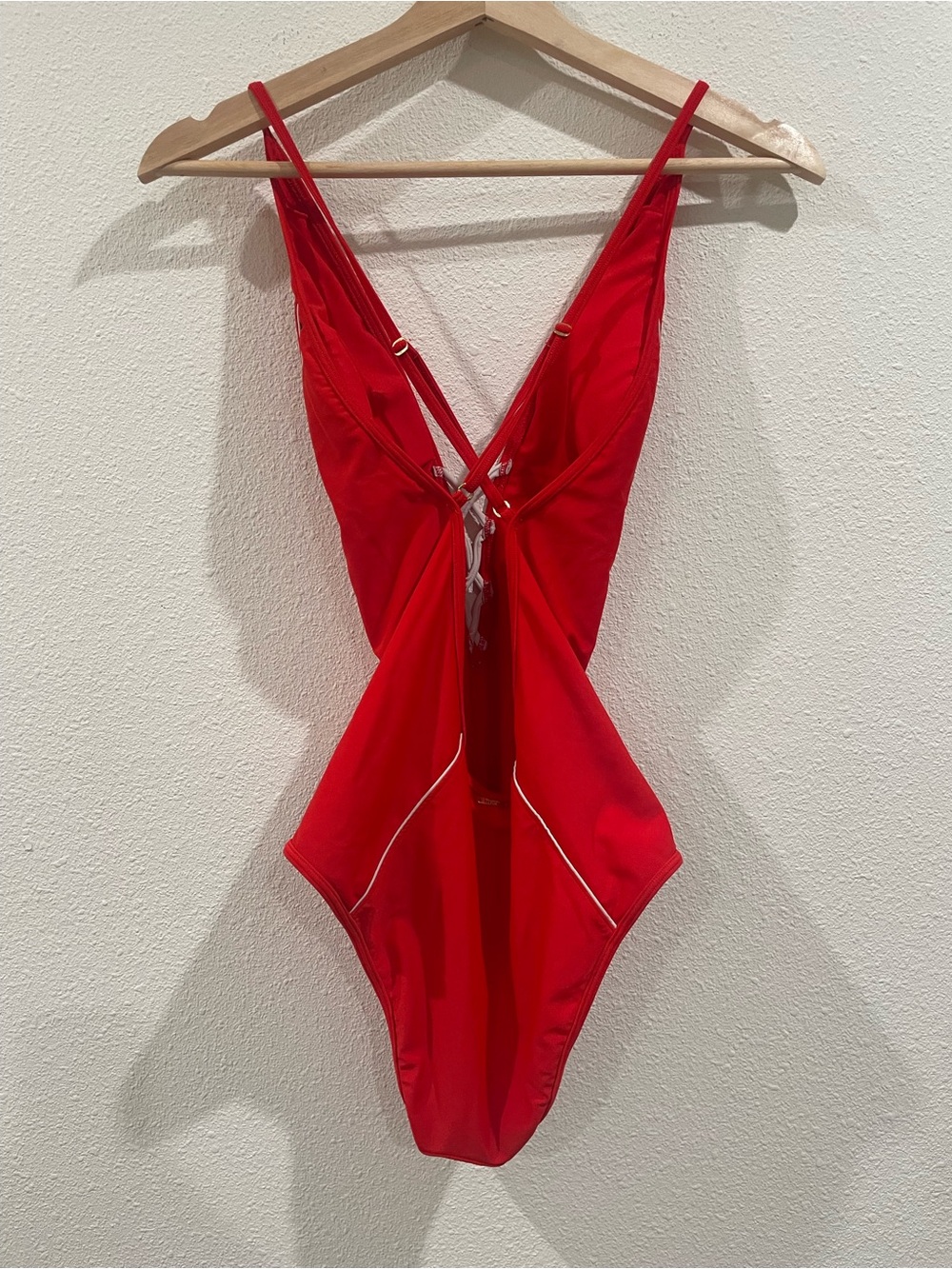 Abercrombie & Fitch Red One Piece Swimsuit Criss Cross Low Back Swim Medium - Picture 6 of 10